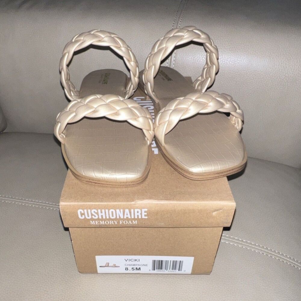 CUSHIONAIRE Braided Champagne Slide Sandal Women's US 8.5 Memory Foam Synthetic